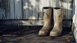 © Hansa & Party - Mudcovered rubber boots drying on a porch after a storm