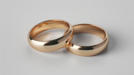 Two Gold Wedding Bands Interlocked on a White Surface