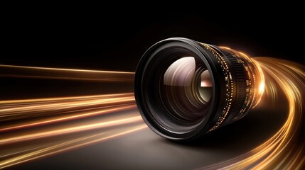 Poster - Camera Lens with Golden Light Streaks