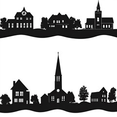 Poster - Small Town Silhouette, Illustration Isolated On White Background