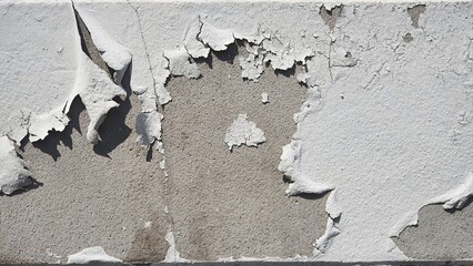 Peeling paint on the wall. White peeling paint on the wall. Old concrete wall with cracked flaking paint. The white painted brick wall surface has scratches and peeling paint.