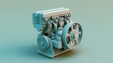 Poster - Gray 3D Rendered Engine on Turquoise Background