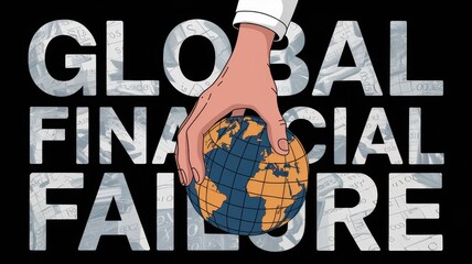 Wall Mural - a hand holding a globe with the words global financial failure written below it