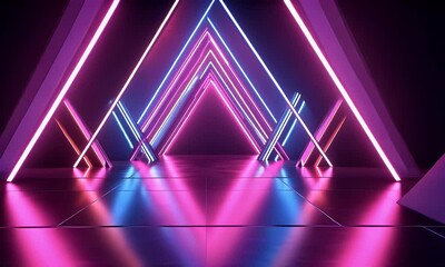 Wall Mural - 
Light rays, neon light streaks, and speed lines on a dark background for an abstract, glowing, futuristic technology video game or motion blur effect. 