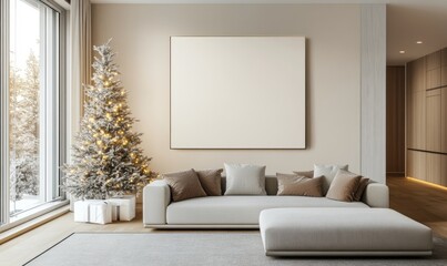 Wall Mural - A white living room with a white couch and a white wall