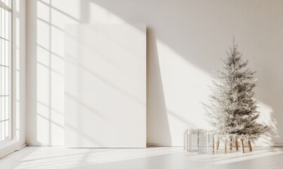 Wall Mural - A white room with a white wall and a white Christmas tree