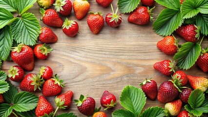 Poster - Forced perspective berries and leaves of strawberries abstraction