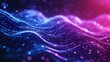© afrah - Glowing waves of particles moving in sync with digital lines, forming a holographic effect in a gradient neon purple and blue tech background