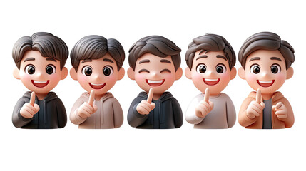 Aufkleber - kawaii cartoon icons of smiling men pointing on a white background generative ai