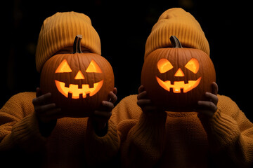 Mysterious Halloween girls against dark background