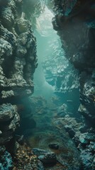 Poster - Magical abyssal cave, 4K hyperrealistic photo