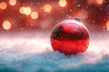 red christmas ball on snow