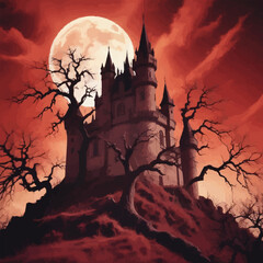 Vector illustration of An old gothic castle with hill. Horror Castle vector