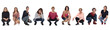 © curto - line of large group of women squating on white background