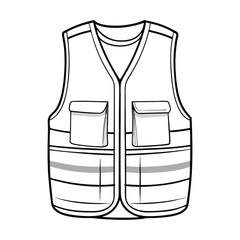 Safety vest for industry. Black and white drawing. Line art safety vest with reflective tape. Outlines Vector art.