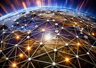 Poster - Compact Network Polygonal Structure with Dots and Lines - Blockchain Global Connectivity Template