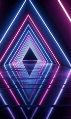 Fototapete - Abstract background with neon glowing motion lines in blue and purple colors. Futuristic geometric tunnel, portal, or corridor.

