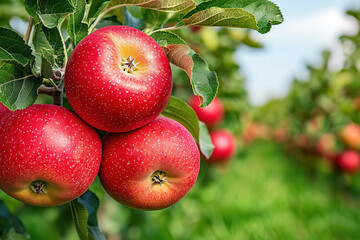 Tree branches adorned with ripe red apples