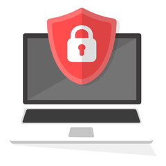 Fototapete - Concetto di sicurezza informatica. Scudo con icona lucchetto Icone di sicurezza e privacy su Internet - Serie Acme fondo trasparente computer desktop portatile pc 