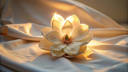 Wall Mural - A white magnolia flower glowing under soft lighting.