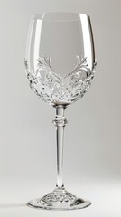 Elegant crystal wine glass, white background, 4K hyperrealistic photo