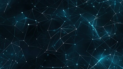 Fototapete - This abstract dark blue background features a complex low-poly network of lines and dots, illustrating themes of technology, internet connections, and data transfer processes SEAMLESS PATTERN