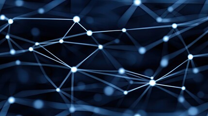 Fototapete - This abstract dark blue background features a complex low-poly network of lines and dots, illustrating themes of technology, internet connections, and data transfer processes SEAMLESS PATTERN