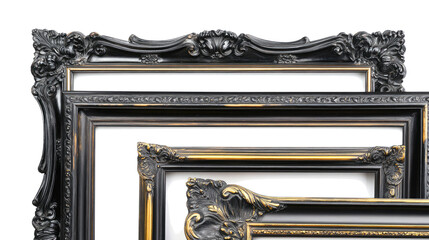 Poster - elegant neoclassical carved wooden frames in black and gold color generative ai