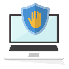 Fototapete - Concetto di sicurezza informatica. Scudo con icona lucchetto Icone di sicurezza e privacy su Internet - Serie Acme fondo trasparente computer desktop portatile pc 