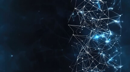 Fototapete - This abstract dark blue background features a complex low-poly network of lines and dots, illustrating themes of technology, internet connections, and data transfer processes SEAMLESS PATTERN