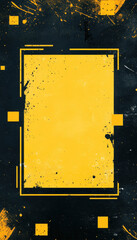 Canvas Print - Grunge yellow and black banner with scattered abstract shapes.