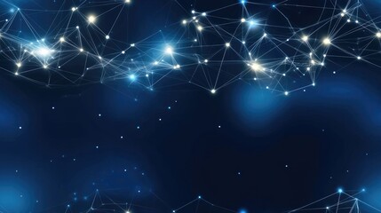 Fototapete - This abstract dark blue background features a complex low-poly network of lines and dots, illustrating themes of technology, internet connections, and data transfer processes SEAMLESS PATTERN
