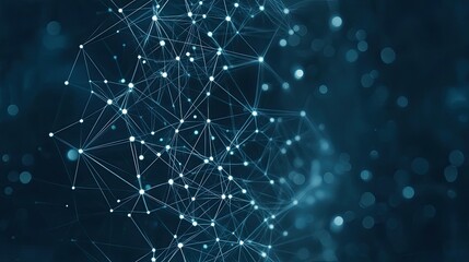 Fototapete - This abstract dark blue background features a complex low-poly network of lines and dots, illustrating themes of technology, internet connections, and data transfer processes SEAMLESS PATTERN