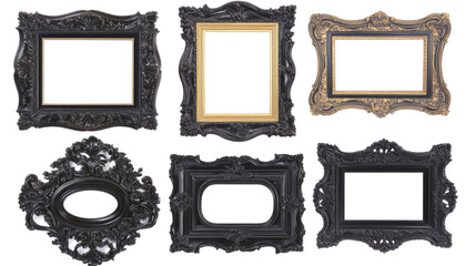 Poster - set of black and gilded neoclassical carved wooden picture frames generative ai