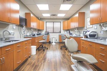 Modern Dental Office Interior with Equipment and Chairs