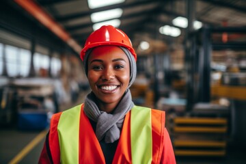 Portrait of a smiling African American female worker at factory