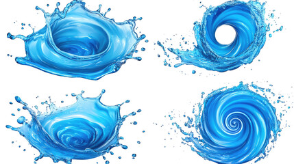 Poster - Blue Water Swirls and Splashes on White Background Generative AI