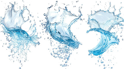 Poster - Collection of Dynamic Blue Water Waves Splashing on a White Backdrop Generative AI