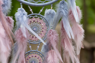 Wall Mural - Handmade dream catcher with feathers threads and beads rope hanging