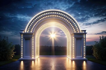 Wall Mural - Illuminated archway sparkles against a twilight sky.