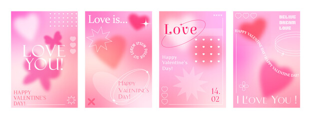 valentines day y2k gradient aesthetic posters, love pink backgrounds in abstract modern style with h