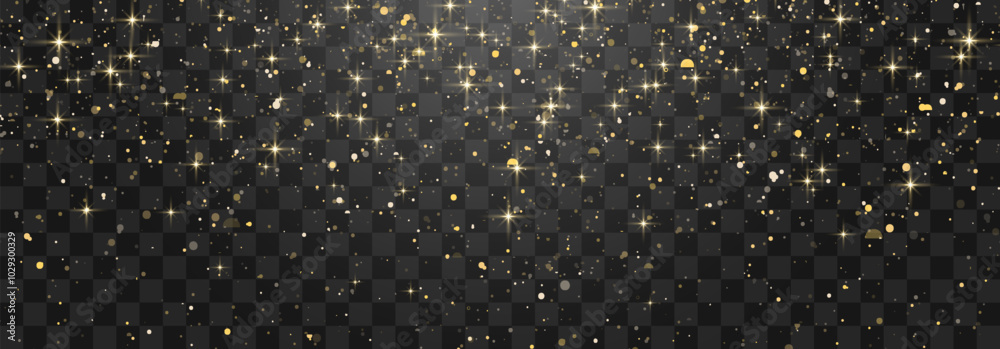 Glitter gold particles shine effect on transparent background. Vector ...