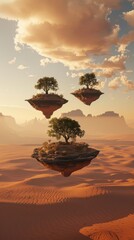 Poster - Surreal desert with floating islands, 4K hyperrealistic photo