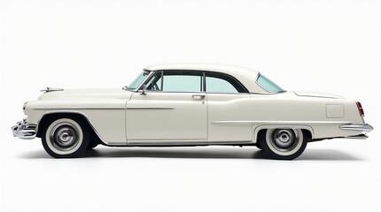 Naklejka na meble This classic white car, with its sleek lines and vintage style, is positioned against a light background, emphasizing its timeless elegance. The vehicle embodies automotive history