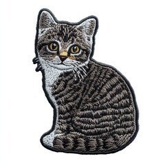Playful tabby embroidered patch badge on isolated white background, vector badge and patch collection for print or embroidery