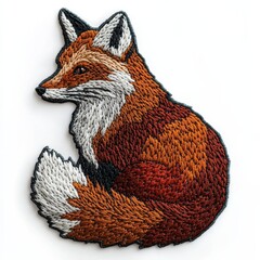Fox embroidered patch badge on isolated white background, vector badge and patch collection for print or embroidery