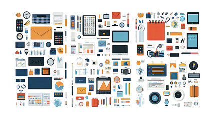 Poster - variety of business presentation icons and objects on white background generative ai