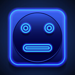 Wall Mural - Face simple icon. Flat design. Blue neon style on button. With shadow