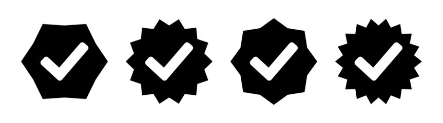 Leinwandbilder - Verified symbol set with tick mark in zig zag circle in black and white color vector illustration. Checkmark sign. Verified symbol. Approval done element collection. Verified badge icon. Stock vector