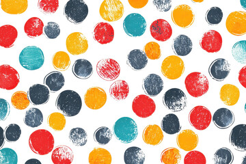 Wall Mural - Vibrant abstract polka dot pattern in red, yellow, teal, and navy hues, creating a playful and dynamic design for artistic backgrounds.